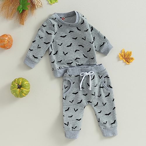 YINGISFITM Baby Girl Boy Halloween Outfit Halloween Pumpkin Shirt Spook Sweatshirt Top Pants Set Toddler Fall Winter Clothes2