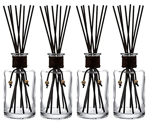 7.5 Ounce Glass Diffuser Bottles with 32 pcs Brown Fiber Sticks, 2.75 X 5.5 Inch Bottles Set of 4 7.5 Ounce Glass Diffuser Bottles with 32 pcs Brown Fiber Sticks, 2.75 X 5.5 Inch Bottles Set of 4