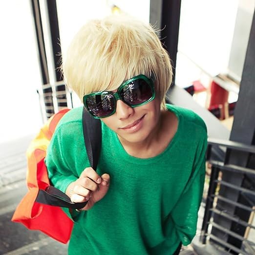 Wig Cool Mens Boys Short 25cm Straight Blonde Hair Wigs Party Heat Resistant Cosplay Wig