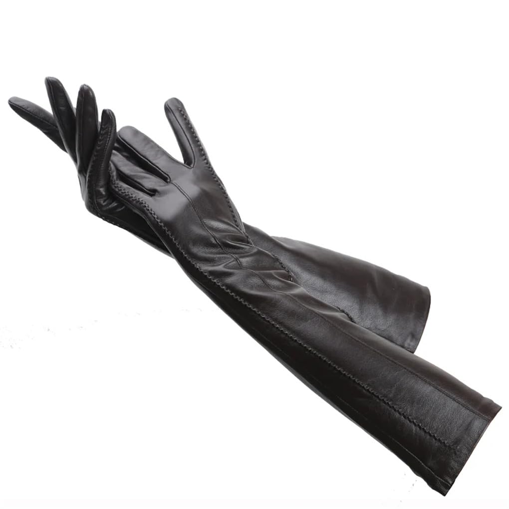 Dninmim Guantes largos de cuero beige para mujer, guantes largos de invierno casuales cálidos versátiles
