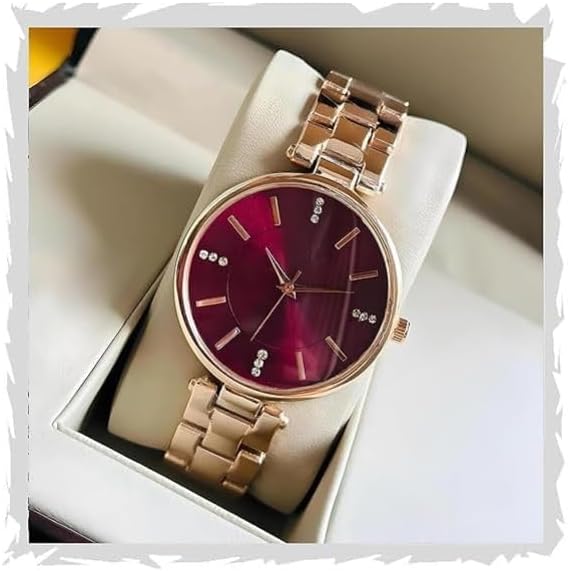 Acnos Premium Girl Wrist Watch Rose Gold Plated Analog Watch Diamond Studded Dial Stylish Bracelet Strap Stainless Steel Band Perfect for Women