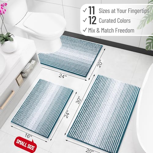 Image of OLANLY Bathroom Runner Rugs 47x24, Extra Soft Absorbent Chenille Striped Bath Rugs, Rubber Backing, Machine Wash Dry, Long Bath Mats for Bathroom, Tub, Shower, Home Decor Accessories, Peacock Blue