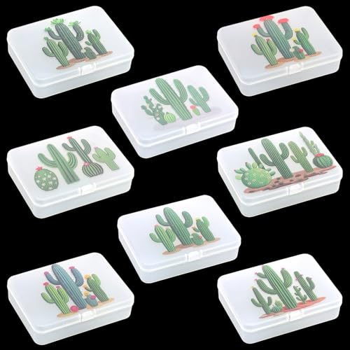 Image of Goodma 8 Pieces Cactus Image Pattern Frosted Rectangular Plastic Boxes Empty Storage Organizer Containers with Hinged Lids for Small Items and Other Craft Projects (4.5 x 3.3 x 1.1 inch)