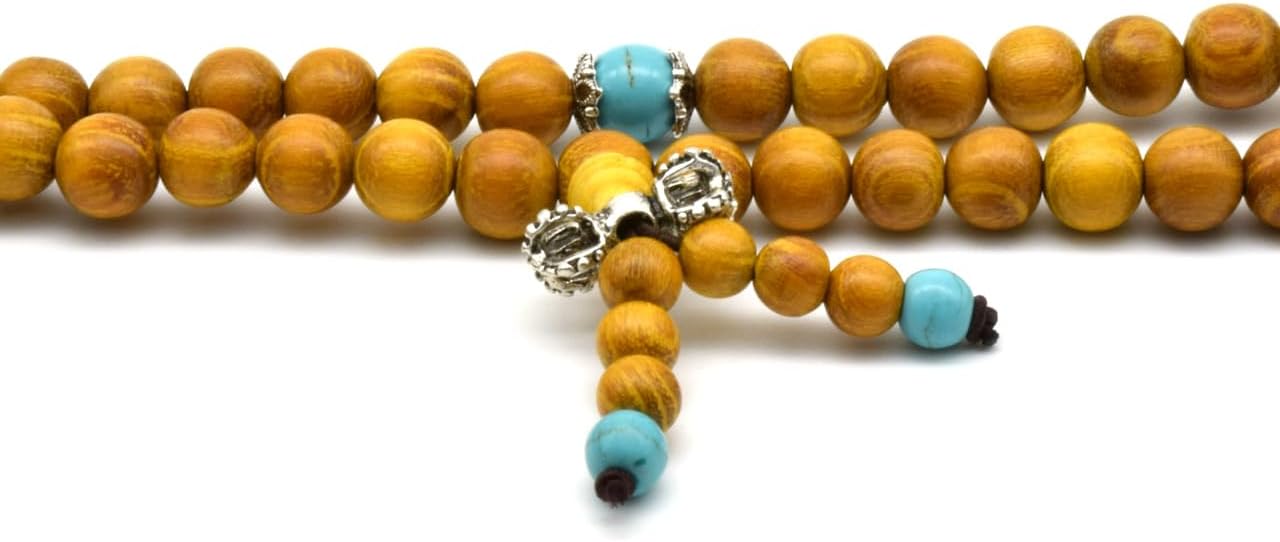 Zen Dear Natural Golden Sandalwood Mexican Bocote Mala Prayer Bead Bracelet Link Wrist Necklace Mala Beads - Image 4