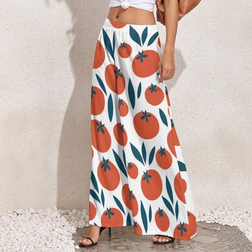 Palazzo Pants for Women - Cute Tomato Painting Womens Wide Leg Baggy Pants, Comfy Casual Lounge Pants2