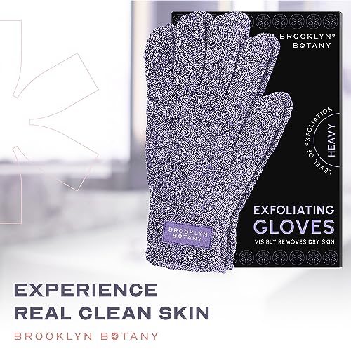 Image of Brooklyn Botany Exfoliating Gloves for Bath and Shower - Heavy Duty Exfoliating Body Scrubber for Massage and Dead Skin Remover for Body - 2 Pairs