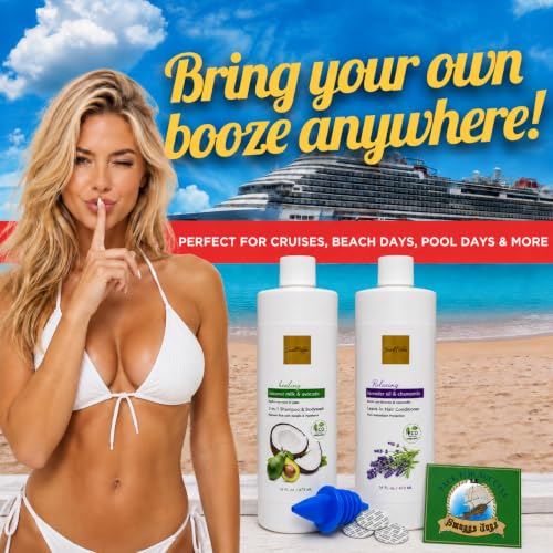 Image of Smuggs Jugs Cruise Hidden Liquor Flask Set, 2 17.3 oz Fake Shampoo Bottles | Smuggs Jugs, Leakproof, Rum Runners, For Cruise Travel