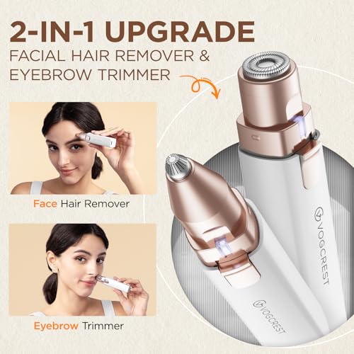 Rechargeable Facial Hair Remover for Women: 2 in 1 Electric Eyebrow and Facial Hair Remover - Suitable for Middle-aged Women’s Eyebrow, Chin, and Cheek Trimming - with Built-in LED Light (White) by VG VOGCREST - Image 2