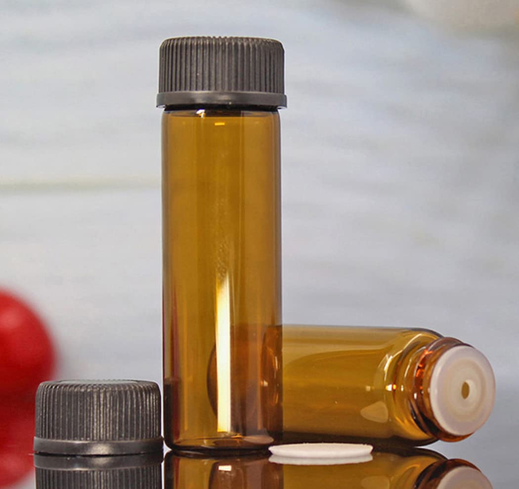 50 butelek ze szkła bursztynowego o pojemności 1 ml, 2 ml, 3 ml, 5 ml z reduktorem otworu, z nakrętką 5 ml