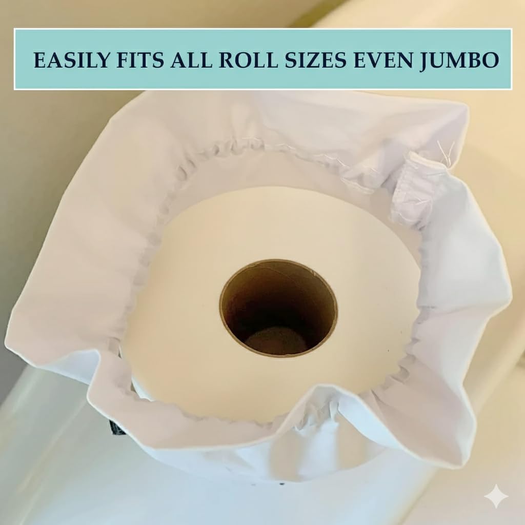 Toilet Paper Roll Cover - 9" x 5.5" Reusable Cotton Toilet Paper Cover with Drawstring Closure – Decorative Bathrooms Tissue Roll Holder Bag