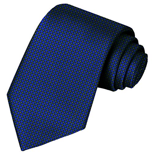 KissTies Mens Royal Blue Solid Tie Grid Pattern Necktie + Gift Box