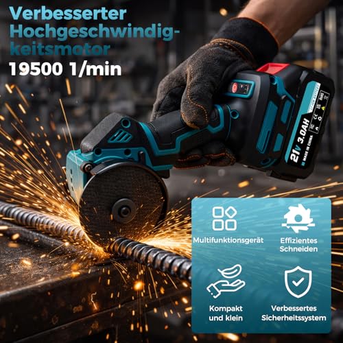 Bostar 21V Mini Handkreissäge & Winkelschleifer 76mm - 19.500 min⁻¹ High-Speed, 0-20mm Schnitttiefe (Fix 90°), 2x 3.0Ah Akku & 11-tlg. Zubehör Set - Kompatibel mit Makita 18V LXT Akku