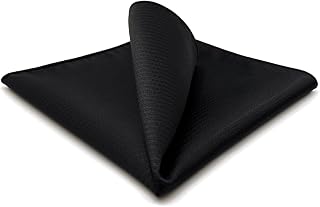 SHLAX&Wing Solid Black Silk Pocket Square for Men Hanky Handkerchief