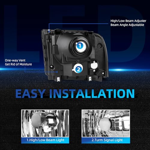 LEDKINGDOMUS Headlight Assembly, DOT-certified, Compatible with 2005 2006 2007 Ford F250 F350 F450 F550 Super Duty/05 Ford Excursion Headlamp Replacement Black Housing Amber Reflector Clear Lens by LEDKINGDOMUS - Image 2