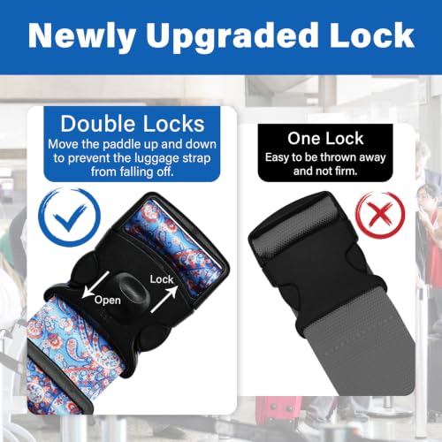 Image of Luggage Straps for Suitcases, Travel Adjustable Belt with Quick Release Buckle, Heavy Duty Nylon Bag Packing Strap, Unique Bright Identifiers Business Travel Accessories (2 Pack) - Blue Diamond