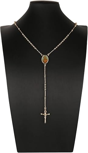 Miniatura 6 de HZMAN Gold Plated Dainty Choker Necklace Y-Shape Necklace Rosary Bead St. BenedictVirgin of Guadalupe Cross Pendant Adjustable Necklace for Women