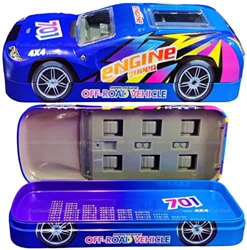 Image of FunBlast Metal Car Pencil Box for Kids - Double Layer Metal Pencil Case for Boys, Pencil Case for Students School Supplies - Stationery Set Organizer Birthday Return Gift (Blue-Car)