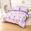 MWMWMW Girls Full Size Comforter Set, 5 Piece Pink Purple Butterfly Bedding Set for Girls Kids, Girls Beddding Set Full with 1 Comforter, 1 Flat Sheet, 1 Fitted Sheet & 2 Pillowcases #2