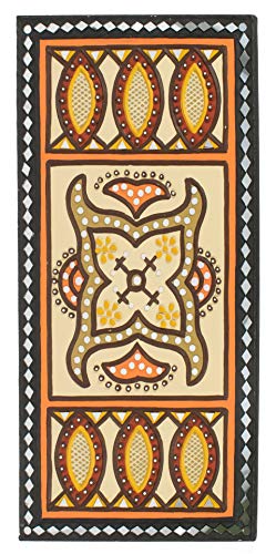 Image of Ethnics of Kutch Traditional Kutch Handicraft Mud-Mirrorwork Lippan Kam Wall Art (Water and Break Resistant) - Rectangle (24 Inch x 12 Inch) - (Cream - LKT-0403)