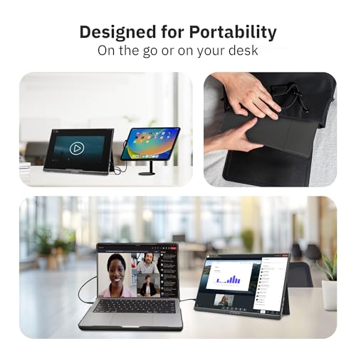 Image of CODi 16 inch Portable USB-C Monitor - Full HD Display, HDR, Built-in Speakers, Mini HDMI, Dual USB-C, Slim Design, Freesync - External Monitor for Laptop, Mac, PC, Xbox, PS5, Switch