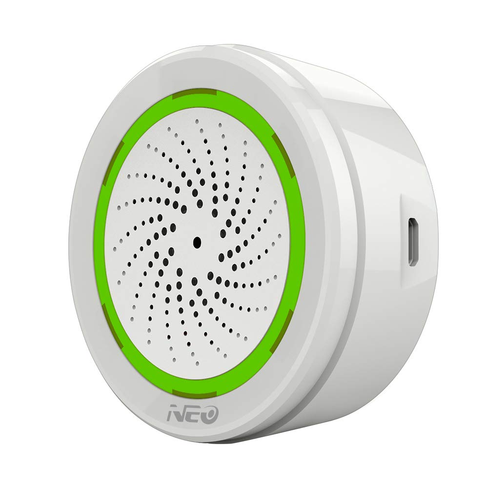 NEO Z-Wave Plus Siren Alarm with Strobe alerts, Support USB Charge and with Back up Battery Works with SmartThings, 105dB