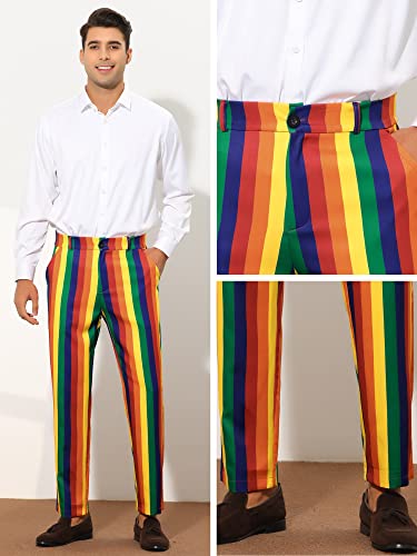 Lars Amadeus Rainbow Pants for Men's Regular Fit Flat Front Color Block Stripe Dress Trousers4
