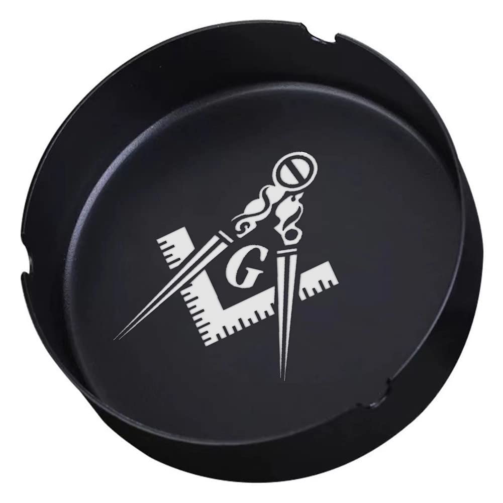 Masonic Ashtray - Stainless Steel Black Compass Square Mason Symbol Cigarettes Ash Tray for Club Bar Patio, Freemason Masoanry Collentions Accessories