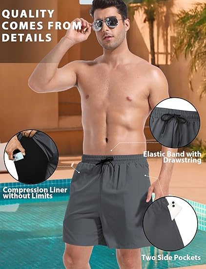 Mens Swim Trunks with Compression Liner 5 Inch Inseam Quick Dry4
