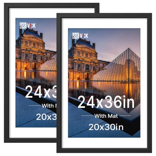 Image of VCK 24x36 Poster Frame with Plexiglass, Black Wood, 20x30 Mat, 2 Pack