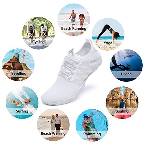 Racqua Womens Swim Water Shoes Quick Dry Barefoot Aqua Shoes Lightweight Beach Surf Diving Kayak Yoga Outdoor Sports White 8 W/7 M #TOP1
