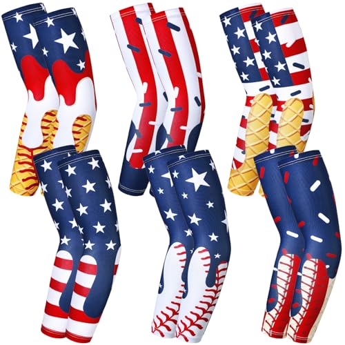 Shyyween 6 Pair Baseball Arm Sleeve for Youth Kid Compression Basketball Football Arm Sleeve Boy UV Protection Sport Gift(American Flag Small)