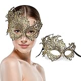 Luxury Lace Masquerade Eye Mask for Women Venetian Eye Mask Carnival Halloween Mask Mardi Gras Party Prom Ball Mask Costume Cosplay Vintage Party Supplies Mask (Gold)