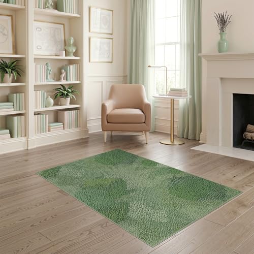 ODIKA 4'x6' Washable Flatwoven Rug, Green Abstract Bubble Easy Care Throw Carpet Stain Resistant Low Profile Floor Covering for Dorm Room, Small Living Room, Apartment | Ref:2025497