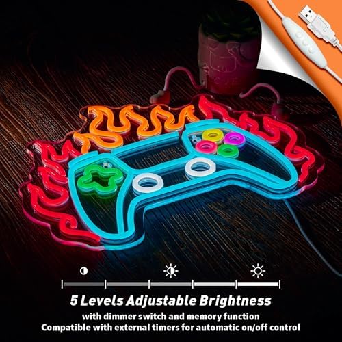 게이머 네온 사인, 게임패드 LED 사인, 게이머 룸 장식용 불타는 게임 컨트롤러 LED 조명, 벽 장식용 네온 게임 사인 십대 소년 아동용 선물 — 사진 4