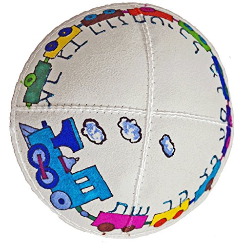 Hand-painted Kippah (Yarmulke) with a Hebrew Alphabet Train