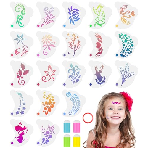 URAQT Tattoo Schablonen Kinder, 20PCS Temporäre Tattoo Schablonen, Wiederverwendbare Kinderschminken Schablonen für Urlaubparty Halloween Maskerade (Canthus-Typ)