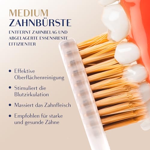 Royal Denta Zahnbürste Mittel, Handzahnbürste sanft zum Zahnfleisch, Doppelborsten für Zahnzwischenräume, mit Goldpartikeln zur antibakteriellen Pflege, ergonomisch & langlebig, Grün