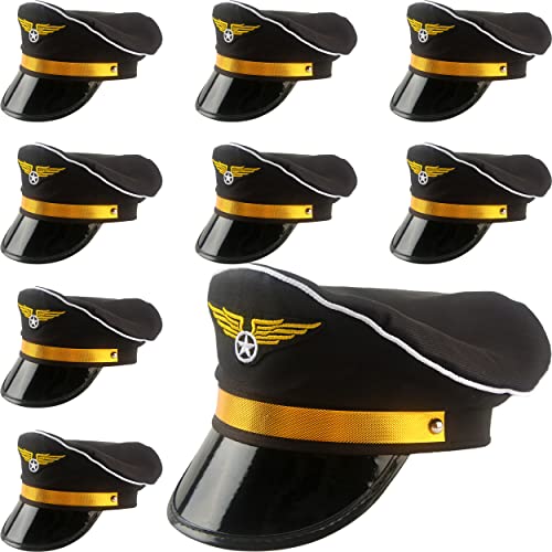 SGBETTER 8 Pack Adjustable Pilot Hats Airplane Captain Hat Costume Accessories for Women Men Halloween Cosplay Party Supplies