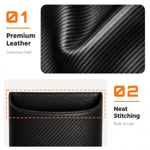 Image of COZILO Leather Car Trash Can - Leakproof & Easy-to-Clean Car Garbage Can for Luxury Cars, SUVs & Trucks | Includes 60 Custom Liners, Secure Hook, Easy Install, Carbon Fiber