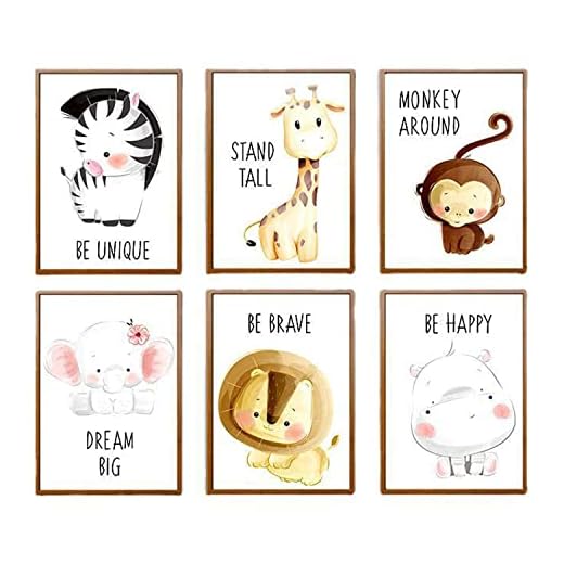 ED-Lumos Set de 6 láminas Juego de 6 imágenes para habitación de bebé Póster para habitación infantil A4 21cm x 29.7cm Sin Marco Animales