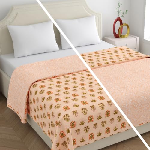 Image of Home Ecstasy 100% Cotton Mulmul Reversible Dohar for Double Bed 210 GSM (86 x 88 inches), Peach