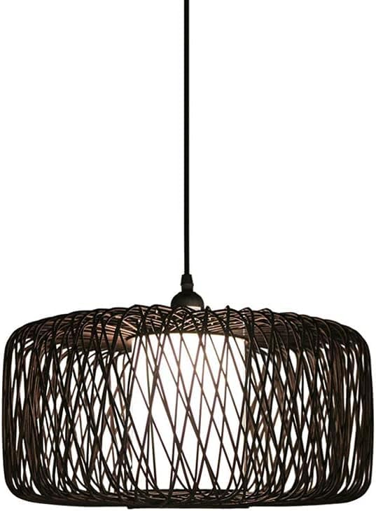 Luminaire suspendu en bambou noir osier moderne E27 abat-jour parchemin salon