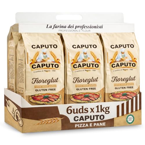 Harina Sin Gluten FioreGlut Caputo, Origen Italiana, ideal para una buena pizza o de un pan aromático, Sin Gluten, Sin Lactosa, Sin Huevos, Proteina 1%, Contiene 6 unidades de 1 Kg