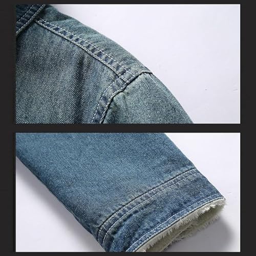 Men's Fur Collar Denim Jacket Male Sherpa Lined Distressed Denim Trucker Jacket Men Warm Winter Faux Fur Jeans Coat2