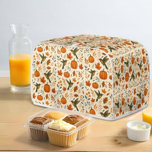 Image of Talayituse Hummingbird Pumpkin Maple Leaves Print Toaster Cover 2 Slice Wide Slot, Thanksgiving Decoration Lightweight Dust Protection Washable Appliance Bag Bread Maker Cover, S