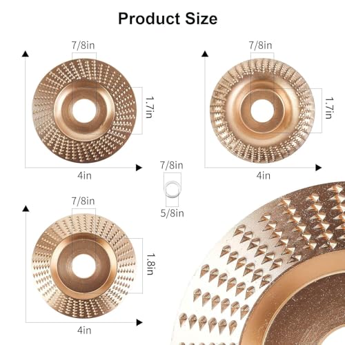 Holz Schleifscheibe für Winkelschleifer 125mm, 3 Stück Holz Schleifen zubehör Frässcheibe Holzbearbeitungswerkzeuge Set für Holzformung Schleifen Bildhauerscheibe (Gold)