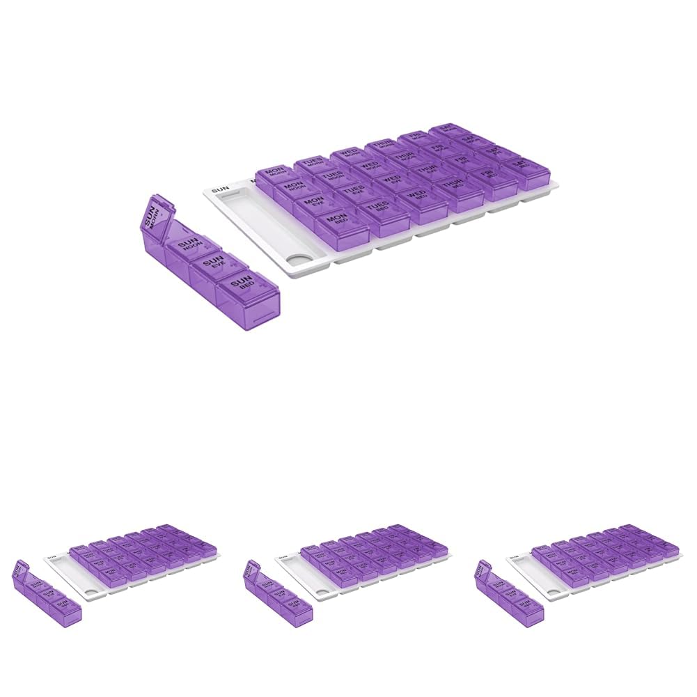 EZY DOSE Weekly 7-Day Pill Organizer Vitamin and Medicine Box Medium Pop-Out Compartments 4 Times a Day Colors