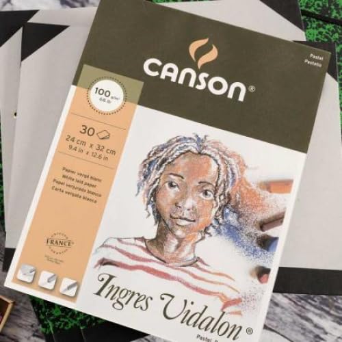 Lot de 5 Bloc 30 feuilles Ingres Vidalon® (collées 1 côté) 32x41 100g/m², coloris blanc 1