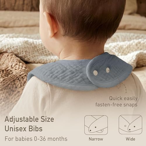 Image of Muslin Bibs for Baby Boy Girl, Adjustable Fit for Drooling and Teething | 8Pk, 100% Cotton Surface & Multi-Layer Absorbent Core, Shrink-resistant & Fade-Proof, Gentle on Sensitive Newborn skin