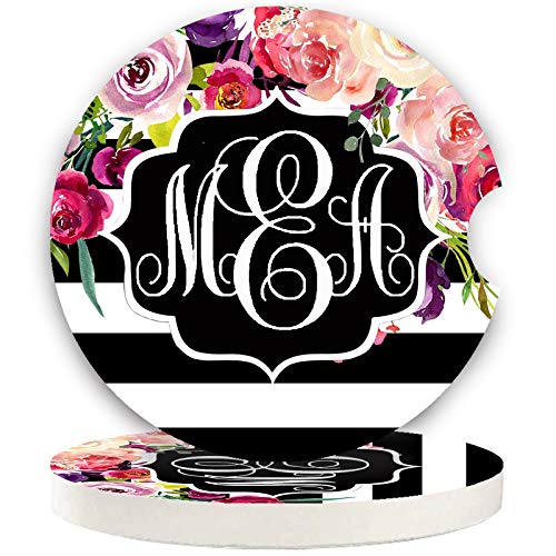 LogHog Small 2.56" Car Coasters 2 Pack, Absorbent Ceramic Coaster for Car, Keep Cup Holders Clean and Dry, Auto Coasters Set for Women Men Cup Holder (Striped Frame)